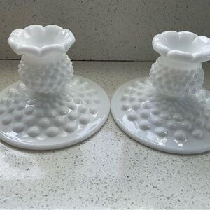 Elegant White Hobnail Candle Holders